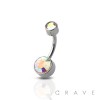 THREADLESS 316L SURGICAL STEEL PUSH IN BELLY RING WITH ROUND CZ BEZEL SET AND STAMPED SIDES